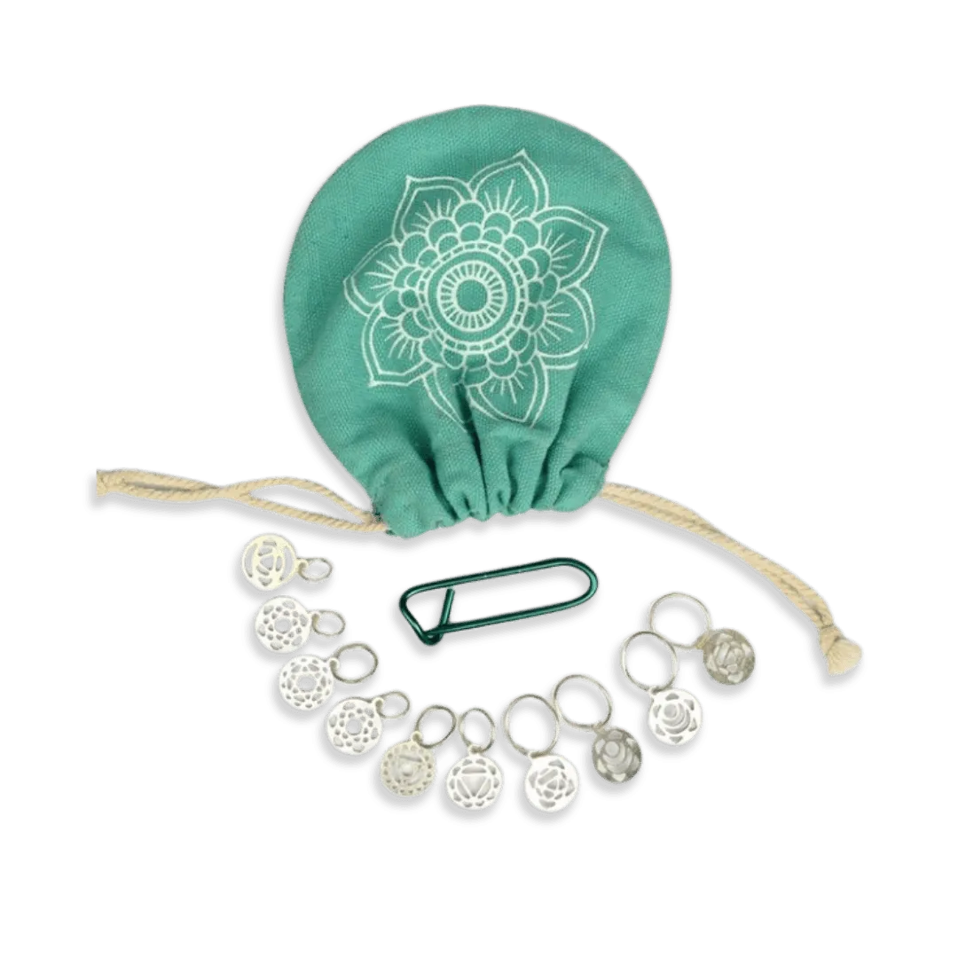 Mindful stickmarkörer i Sterling-silver med chakrasymboler (10 st) - Fru Olesen Garn